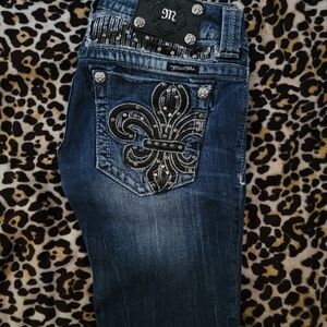 Miss Me Blue Skinny Jeans with Ornate Embellishments✨️